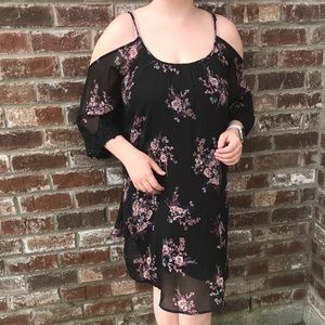 Black floral cold-shoulder dress